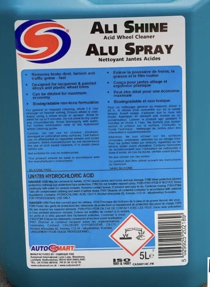 2 X Autosmart Ali Shine 5 Litre 5L (Acid Wheel Cleaner - alloy plastic painted