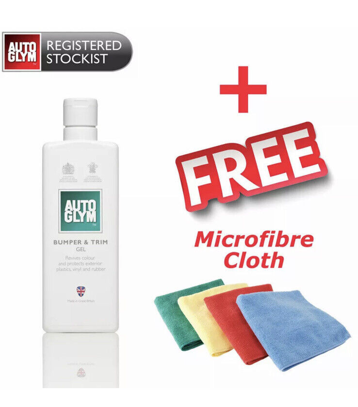 2 x Autoglym Bumper & Trim Gel Restore Colour Car Plastic + Autoglym Microfibre