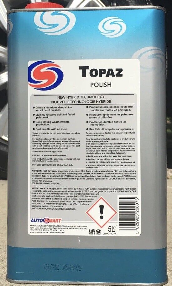 3 x AUTOSMART TOPAZ HYBRID POLISH 5 LITRE - LONG LASTING LUXURY PROTECTION TRADE