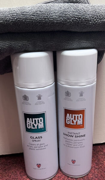 Autoglym Instant Show Shine & AutoGlym Glass Spray & 2 x Microfibre Cloths 450ml