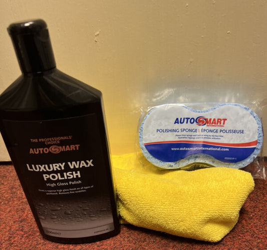 AUTOSMART LUXURY WAX POLISH 500ML - POLISHING SPONGE- MICROFIBRE CLOTH FREE DEL