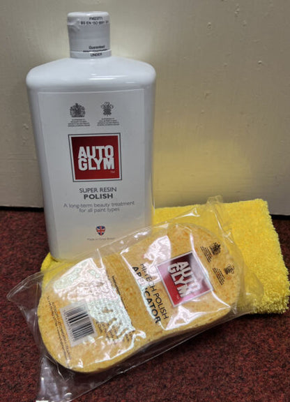 AUTOGLYM SUPER RESIN POLISH 1 LITRE + POLISH SPONGE + MicroFibre Cloth