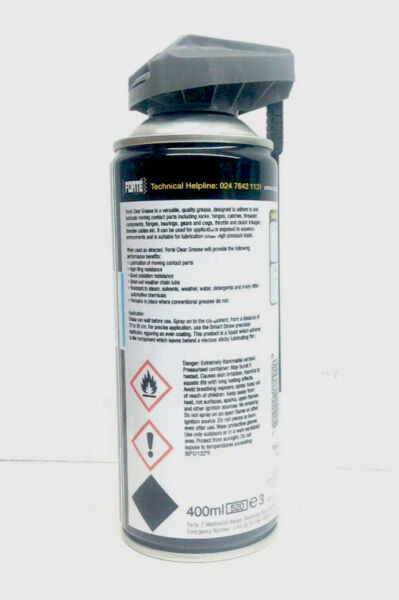 New Forte Clear Grease 400ml Spray Can Lubricant Locks Hinges Catches Pivots Etc