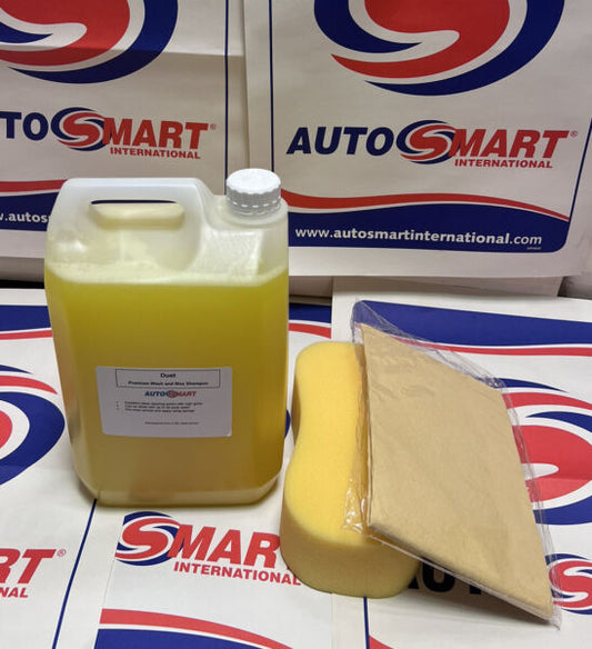 AutoSmart Car Cleaning Duet Shampoo Wash & Wax Safe Cleaner 5L SPONGE & CHAMOIS